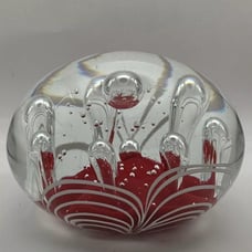 Murano Large Floral Art Glass Paperweight Controlled Bubbles Vintage 5”diameter