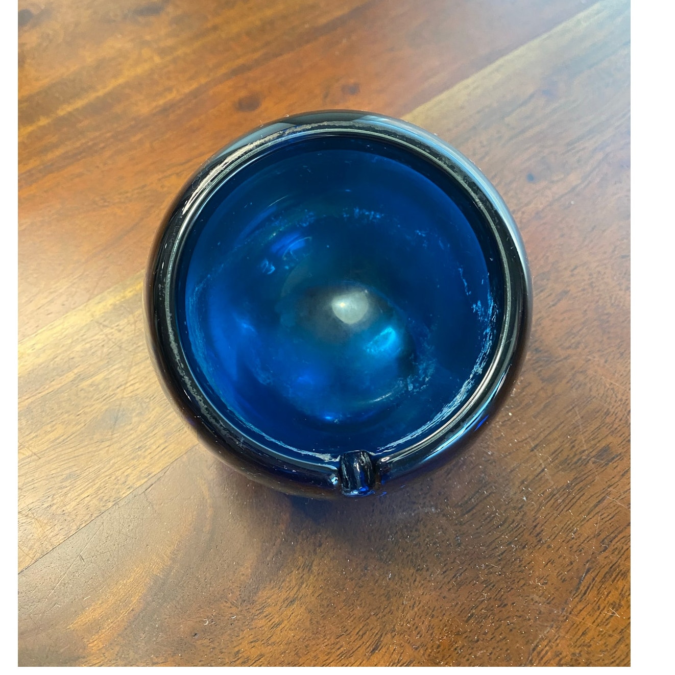 Vintage MCM Viking glass orb ashtray in cobalt blue