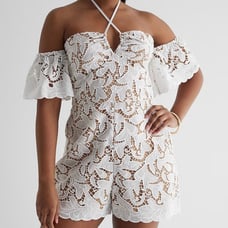 NWT Express Embroidered Crochet Off The Shoulder Halter Romper - SOLD OUT ONLINE