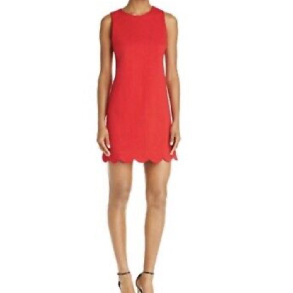 AQUA scallop hem shift dress Red Sz medium Bloomindales NWT Christmas