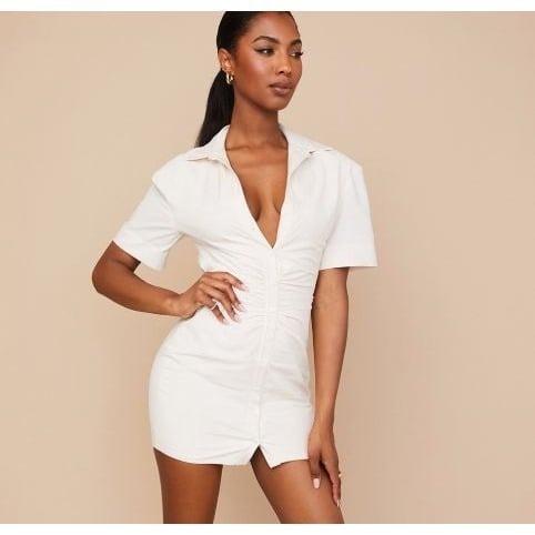 House of CB Luisa Beige Open Back Shirt Dress Size L