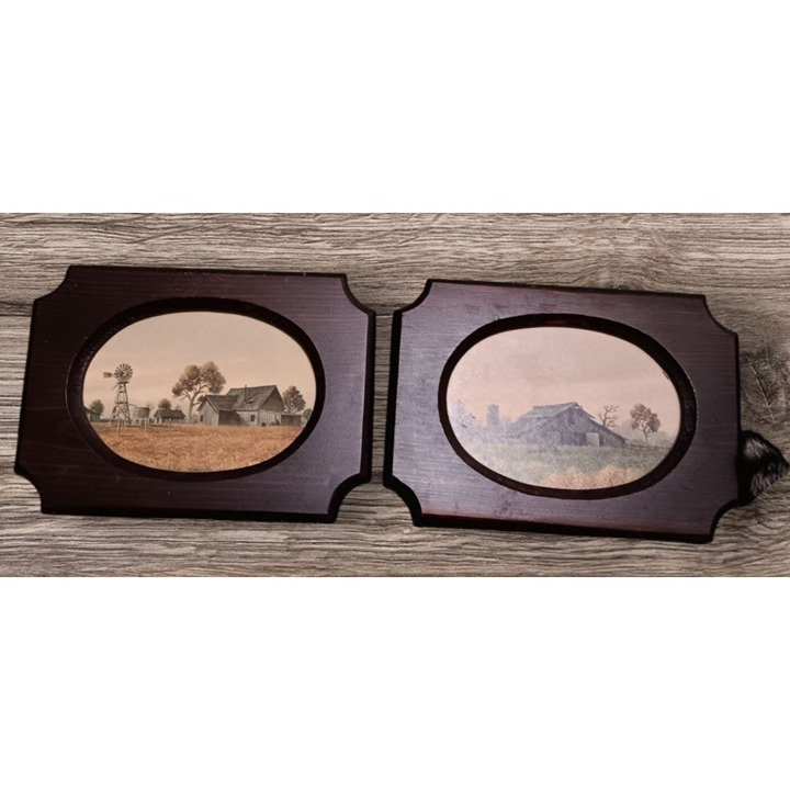 Coordinating Set of Two Framed Pictures Midwest Barn and Windmill Prints