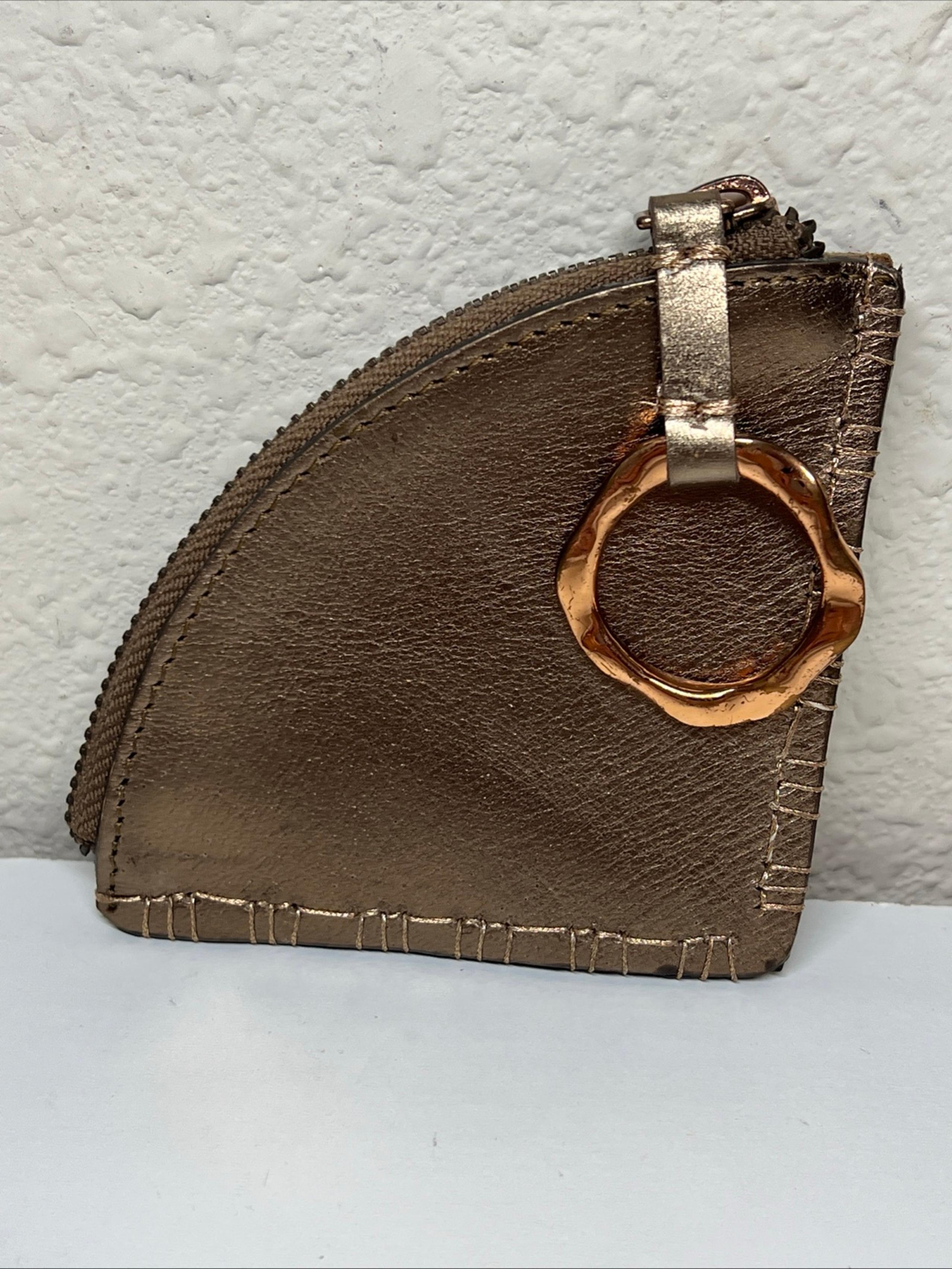 Anthropologie Copper Metallic Coin Purse, Semi-Circle Zipper W/Copper Pull Ring