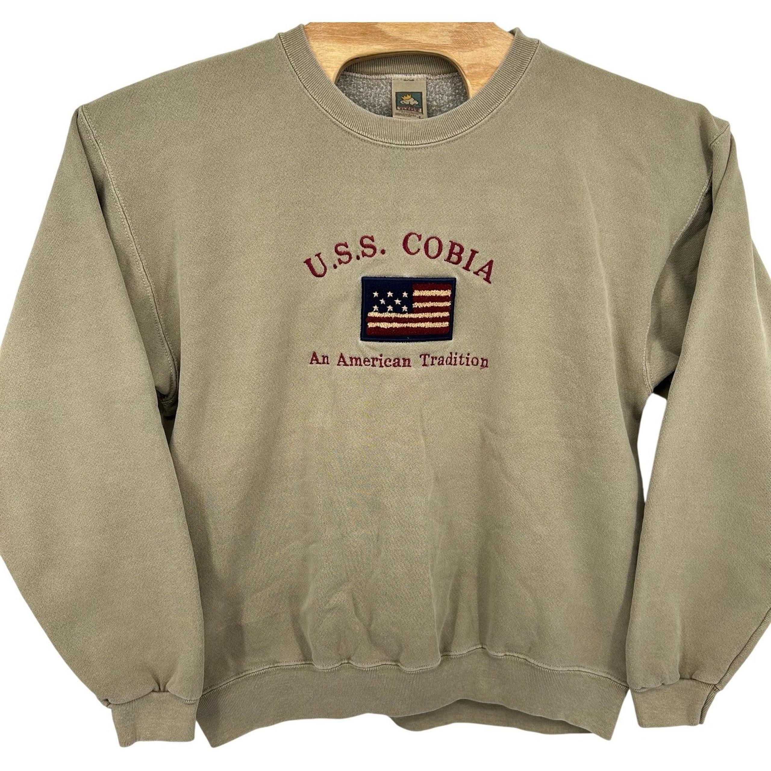 Vintage 90s men's tan U.S.S. COBIA 'An American Traditon USA crewneck sweatshirt