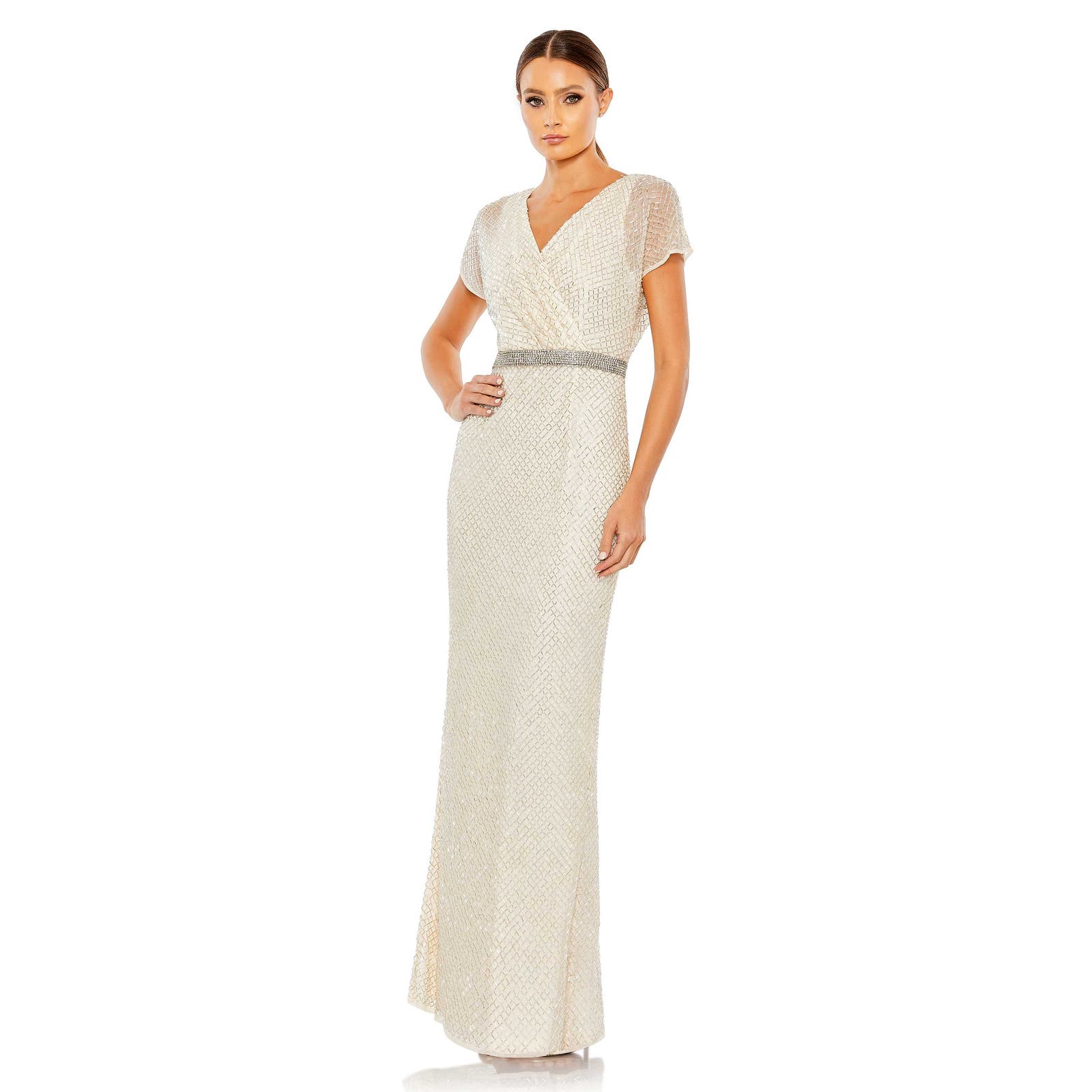 MAC DUGGAL Evening Beaded Butterfly Sleeve Column Gown Size 12 NWT