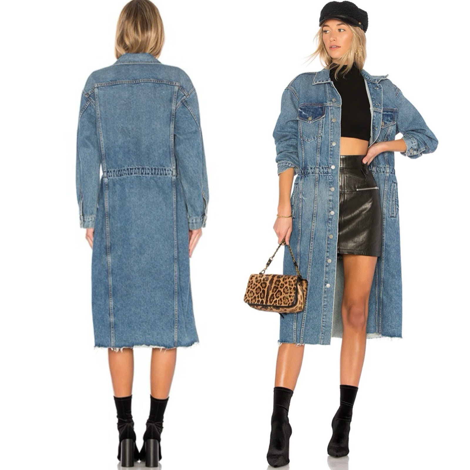 GRLFRND Iman Long Denim Coat in Material Girl