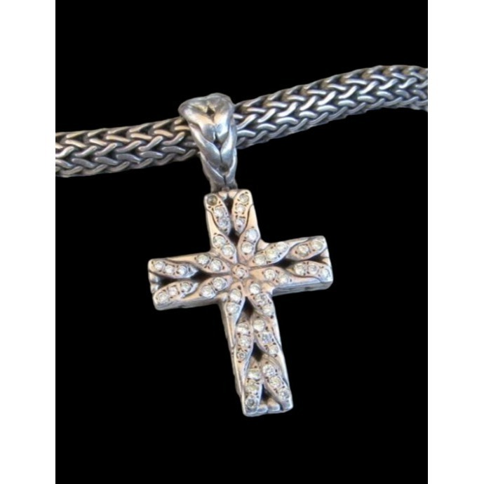 Designer John Hardy 925 Sterling 14k gold Moissanite Cross pendant Necklace