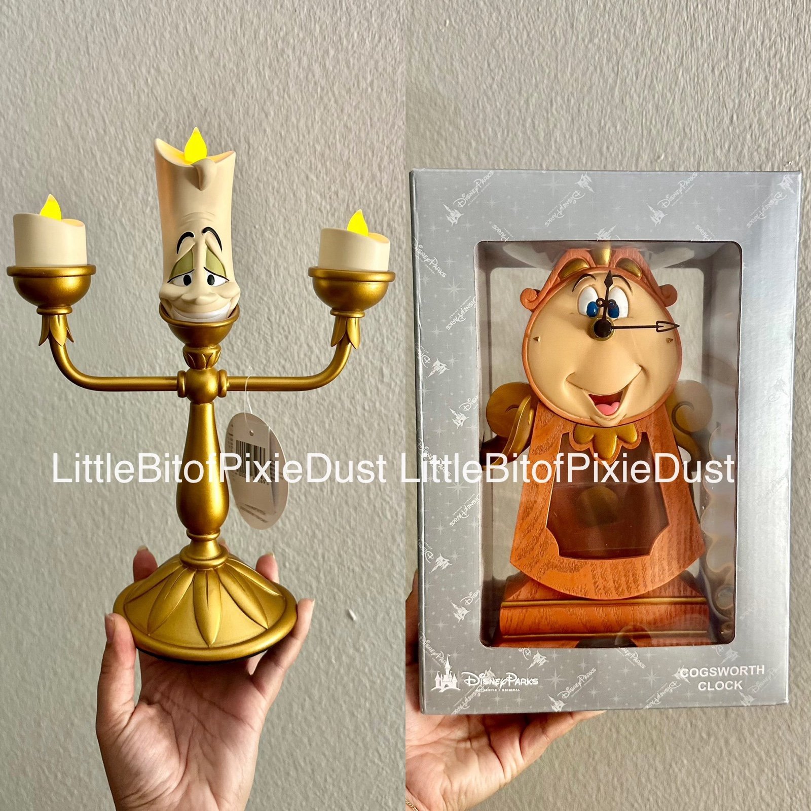Disney Parks Beauty & the Beast Cogsworth Clock & Light-up Lumiere Figure