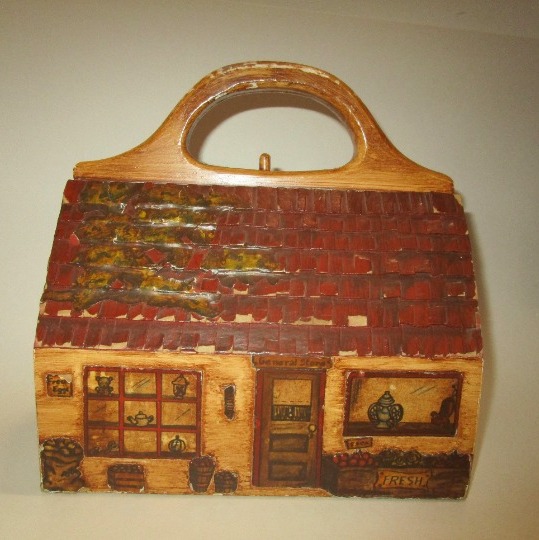vintage wooden box purse , hand made , amazing very rare size 9 x 9 x 5.5