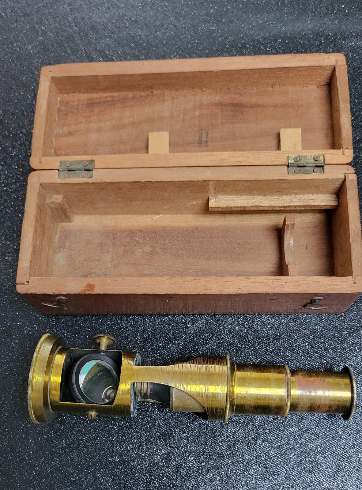 Brass Drum Microscope Field Study w/Wooden Box Antique Vtg 6
