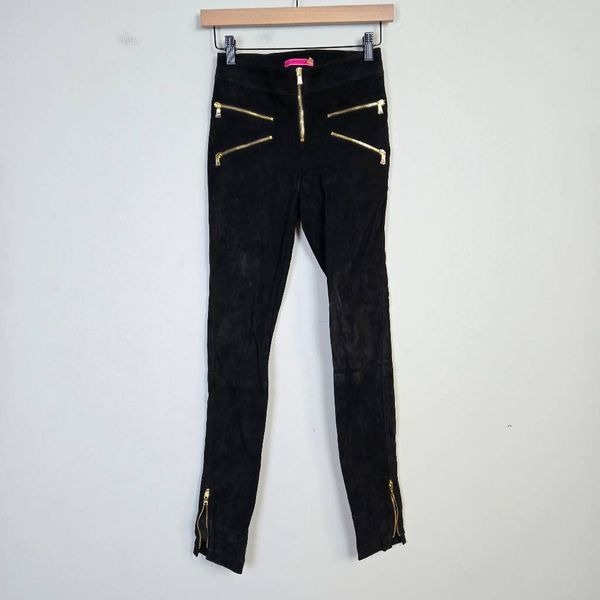 Alice Olivia Womens Lamb Leather Suede Pants Sz 0 Black Skinny Glam Grunge NWOT