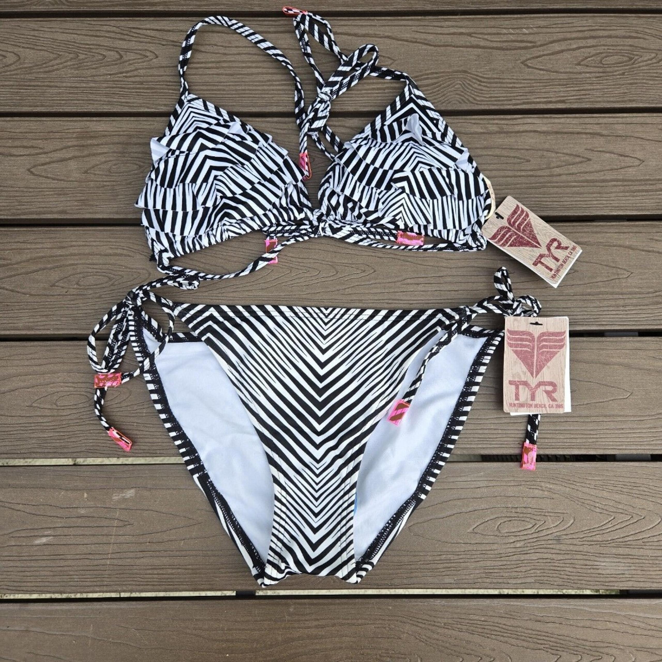 TYR Women's Black/white Zig Zag String Halter (M) & String Bottom (S) New