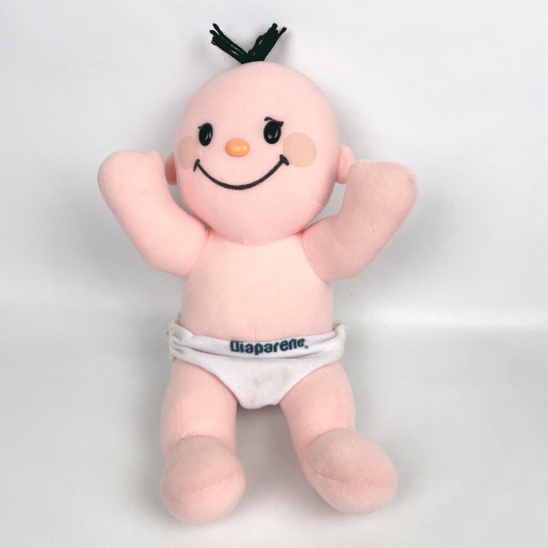 Vintage Animal Fair Diaperine Baby Plush Advertising Figure Soft Doll in Diaper