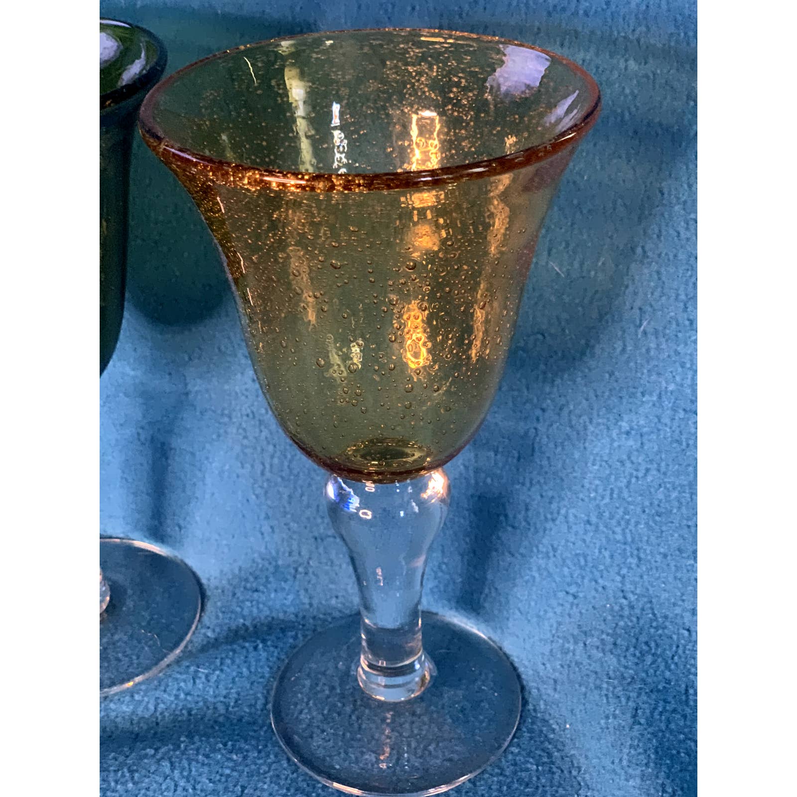 4 Hand Blown Mexican Margarita Glasses 2 Green 2 Amber 16 oz
