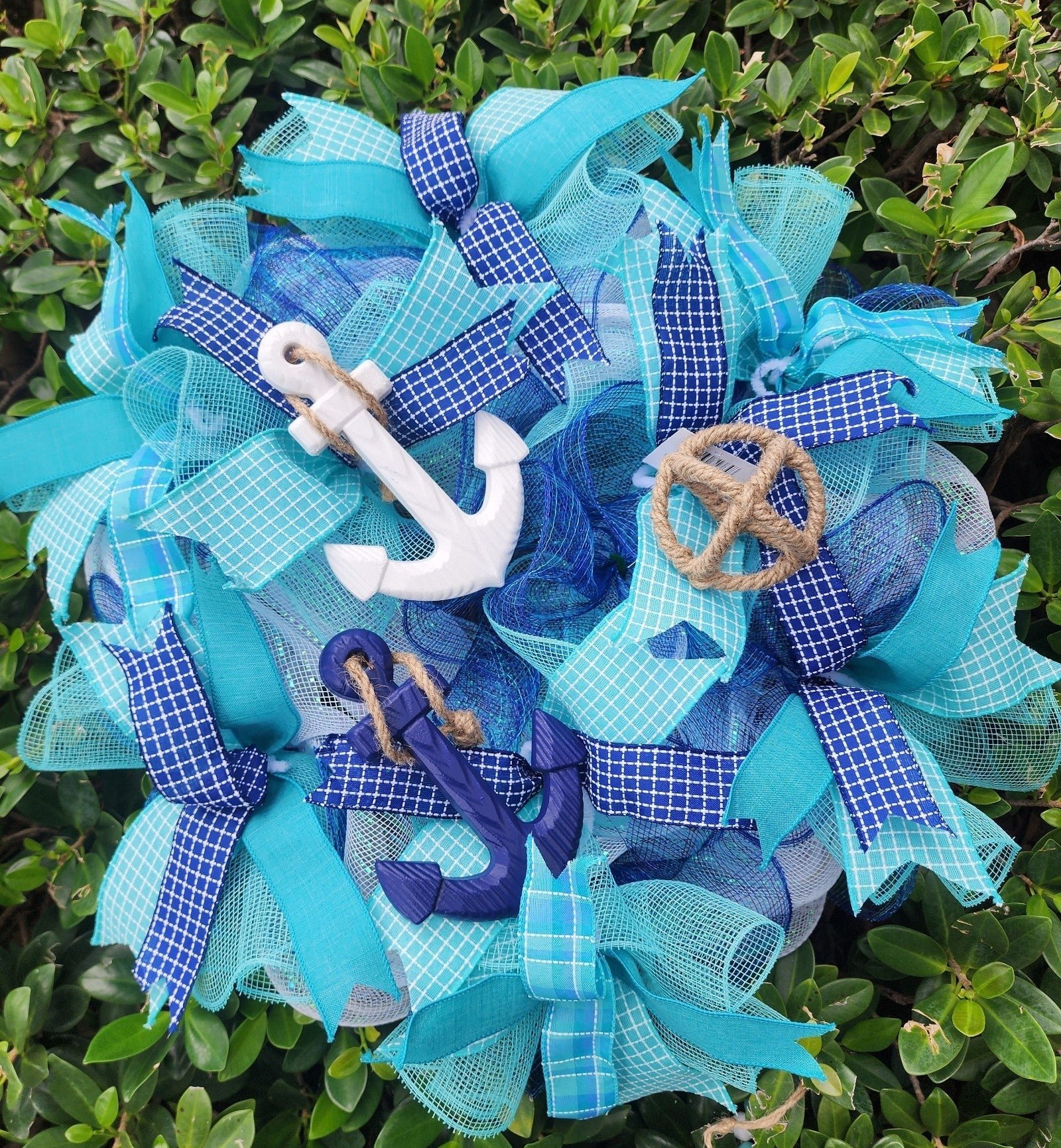 Teal and Navy Blue Wreath, Deco Mesh Wreath, Front Door Decor Wreath.