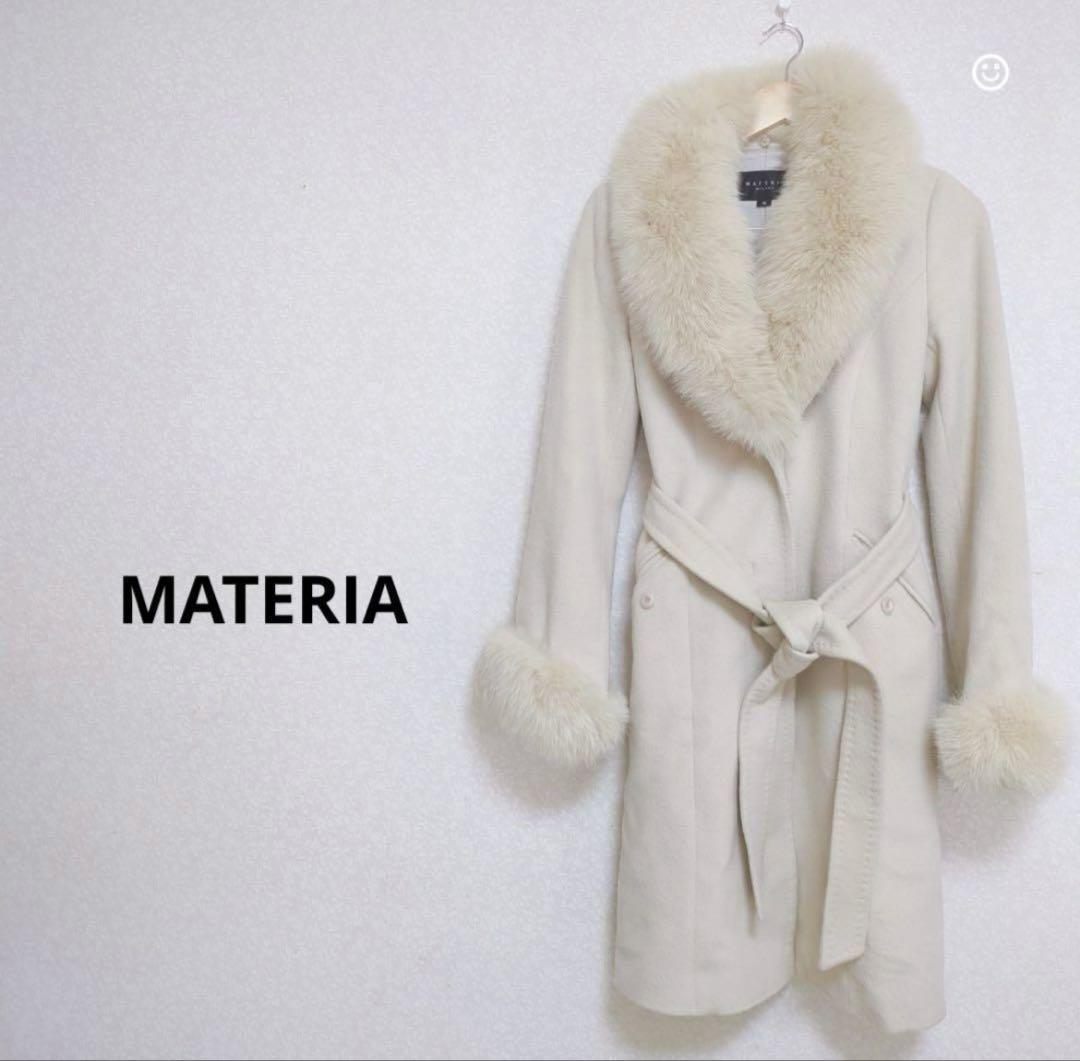MATERIA Fox Fur Collar Coat - High-End Look, Elegant, Actress Coat, Size M