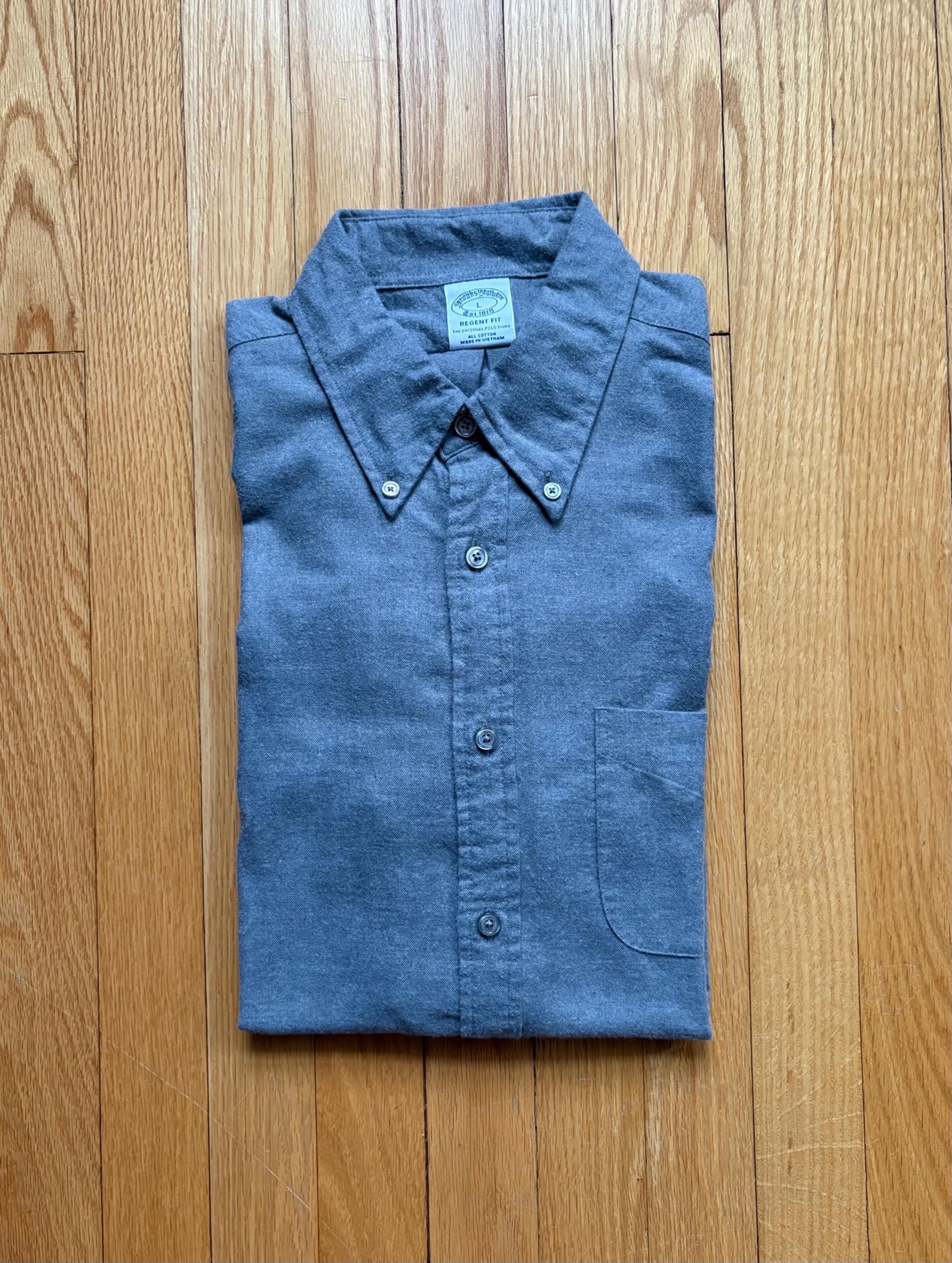 Brooks Brothers Men’s Long Sleeve Flannel Shirt Regent Large Gray Solid