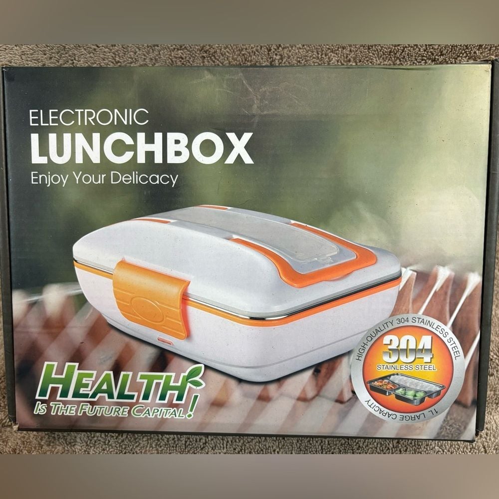 Electric Lunch Box 304 Stainless Steel Liner Heated - Green/White