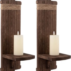 Rustic Wall Hanging Candle Sconces 2Pcs Brown