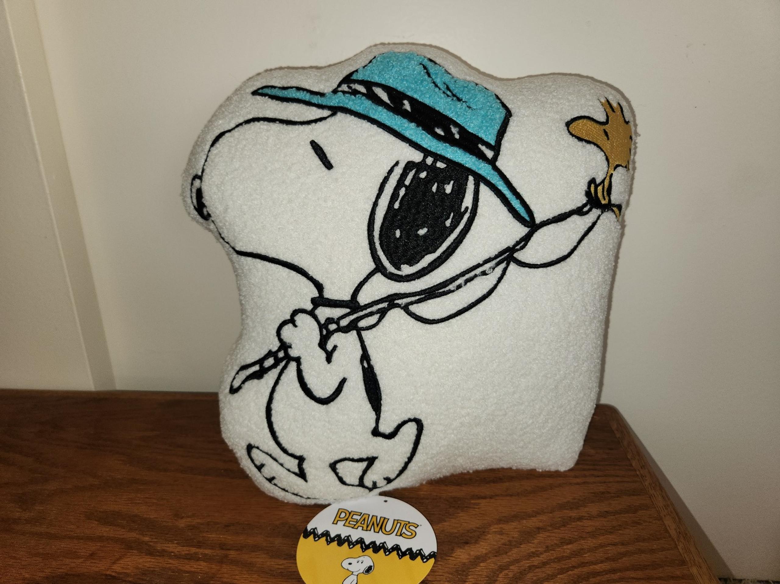 RARE Peanuts Snoopy and Woodstock Fishing Sherpa Decorative Pillow ENDING SOON