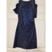 Sequin Cold Shoulder Dress Short Sleeve Blue & Black Sparkle Party Outfit Womens
