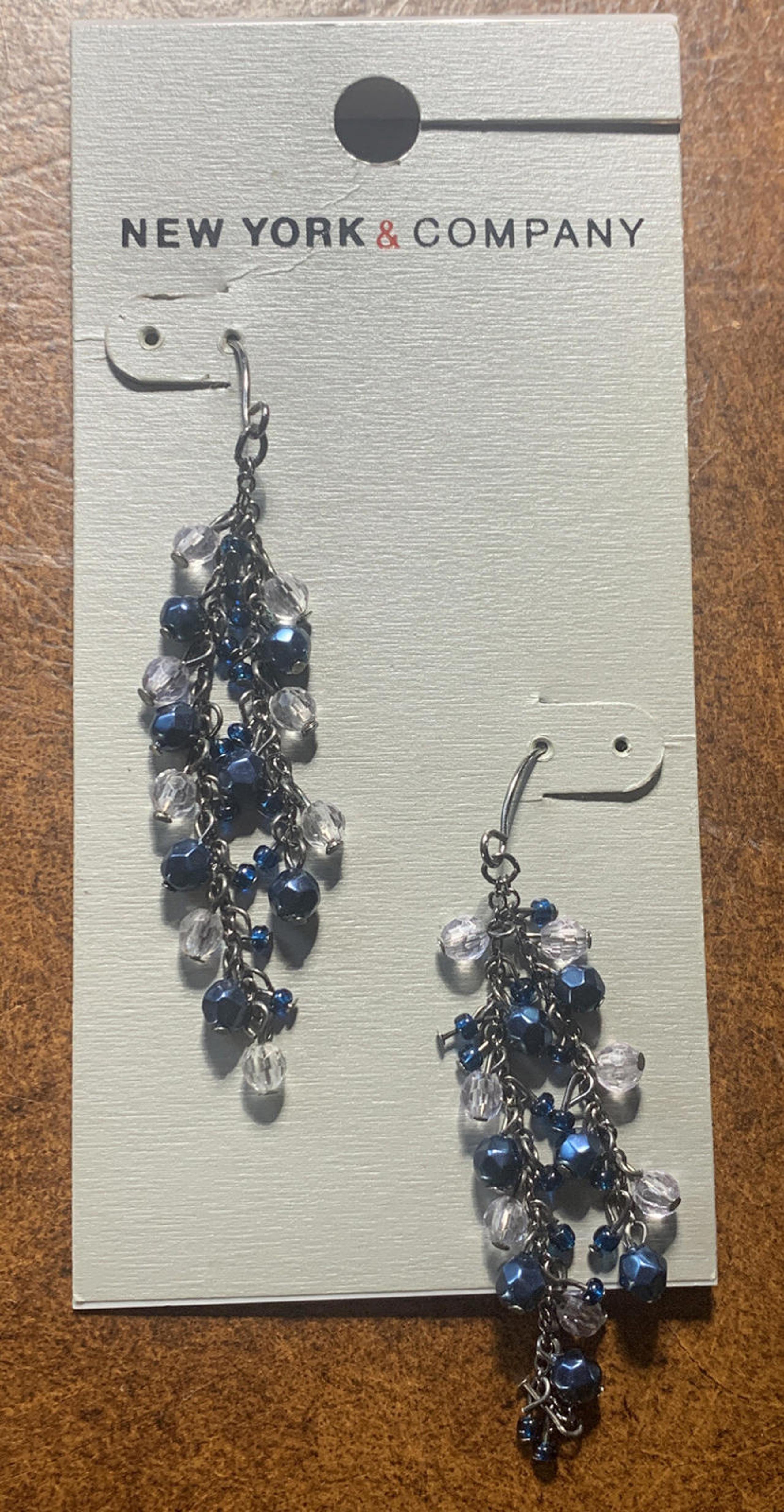 New York & Company Blue Seed Bead Cluster Drop Dangle Earrings Brand New