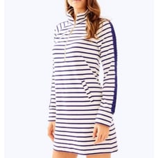 Lilly Pulitzer Navy Striped Skipper Popover Dress Cut Out Sleeves Size S