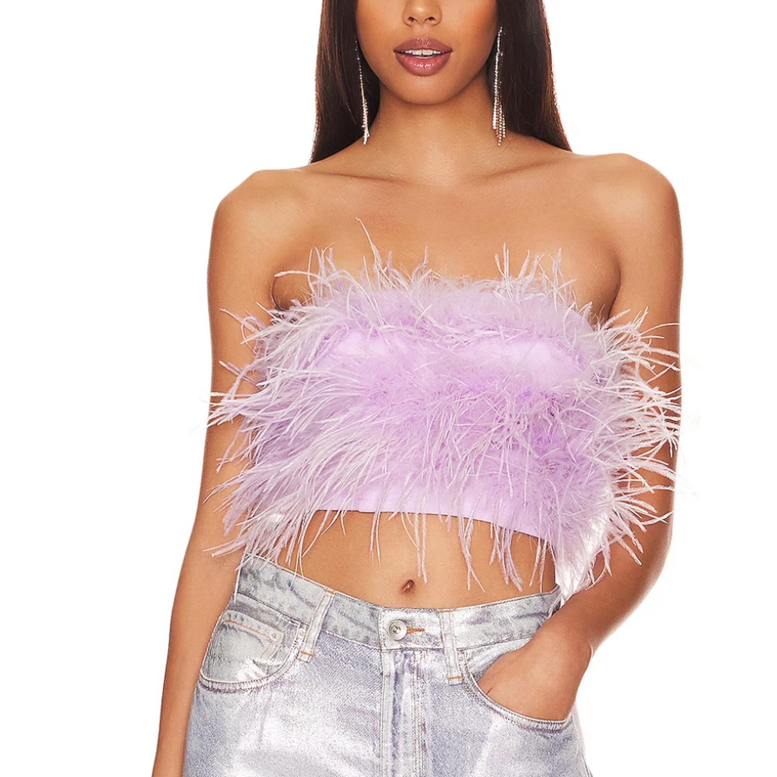 Lovers + Friends Lavender Feather Strapless Corset Top XXS Purple Pinup $158 NEW