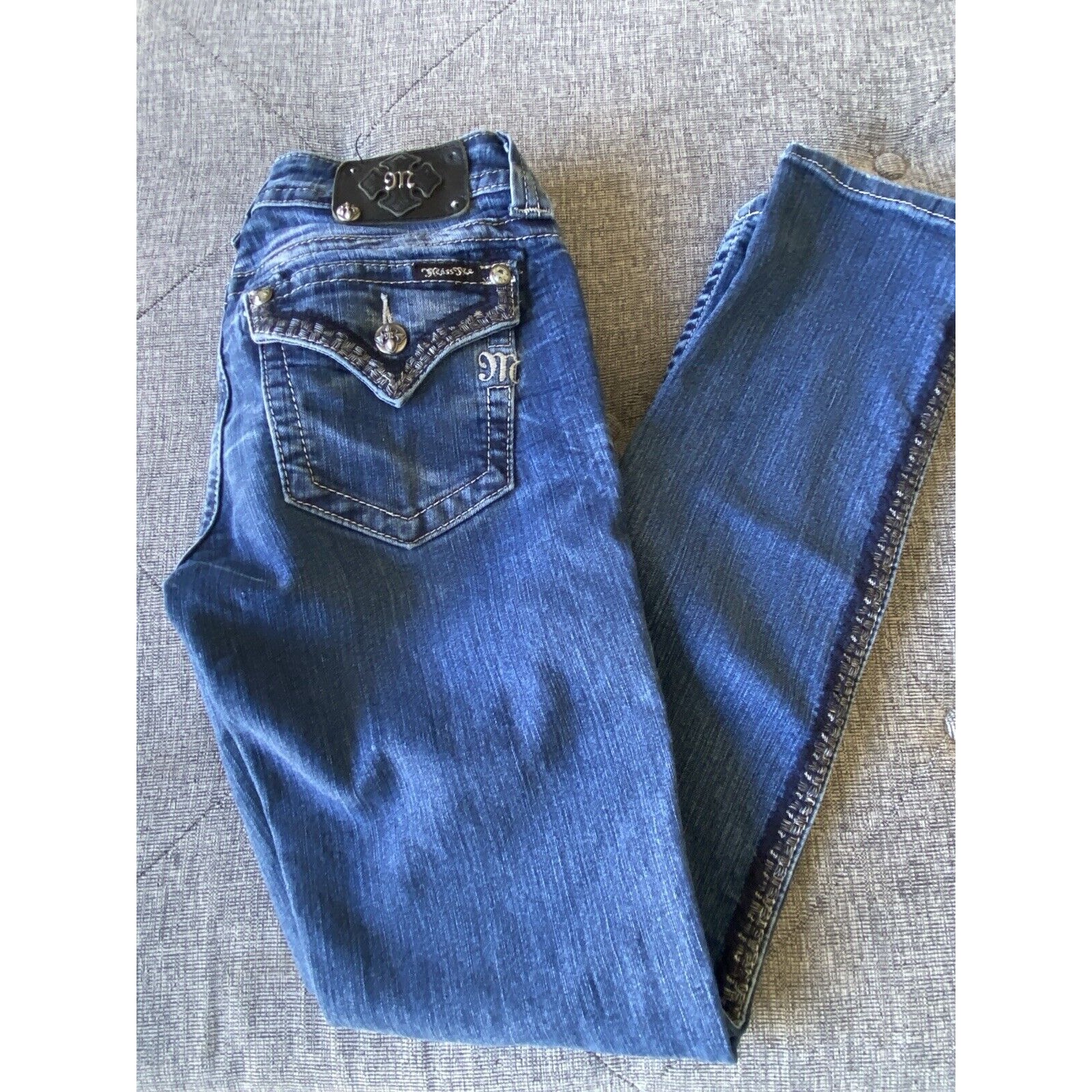 Miss Me Jeans Size 29 Skinny Embellished Bling Monogramed Flap Pocket J556605