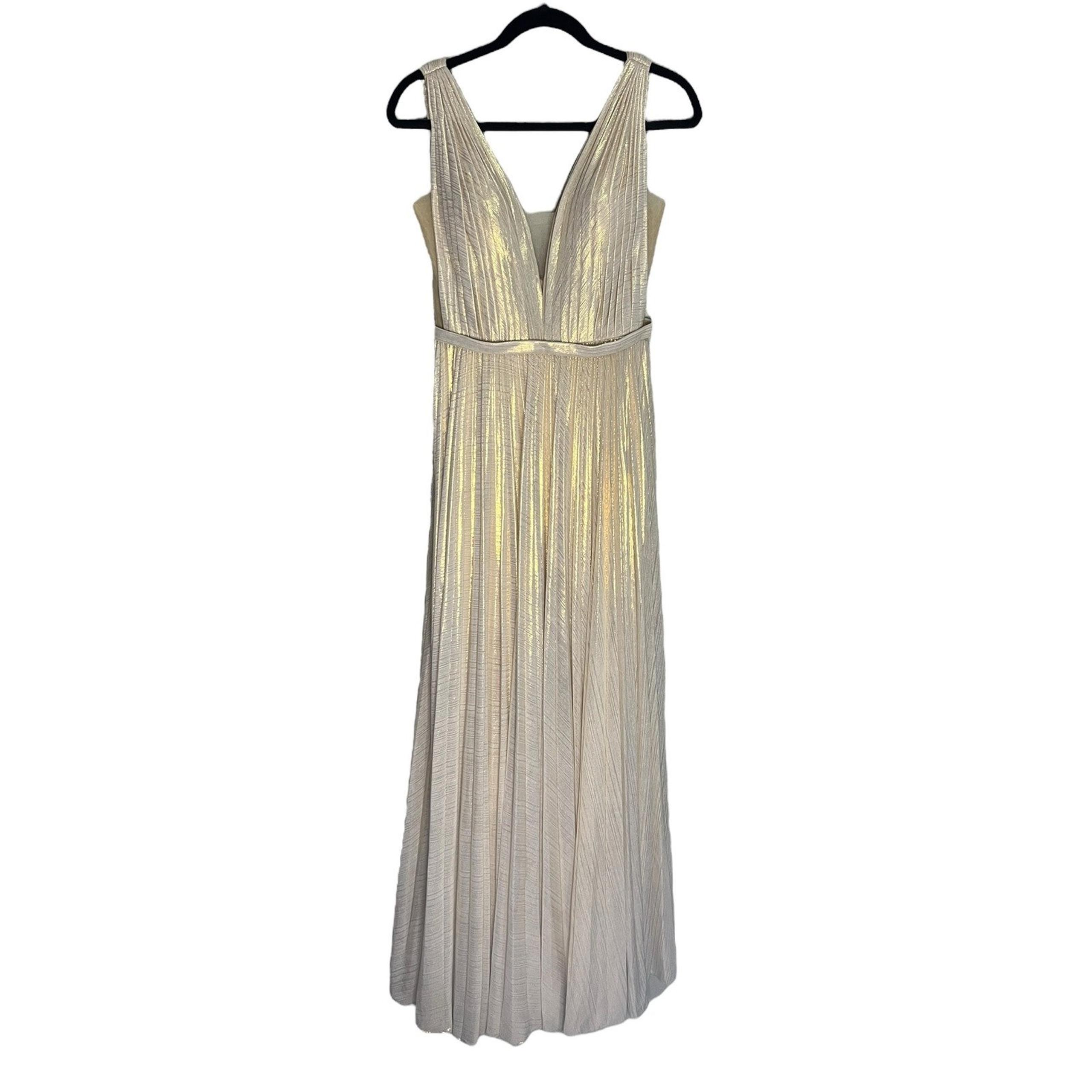 Prom Plunge Gold / Cream Side Slit Formal Dress by Cinderella Divine