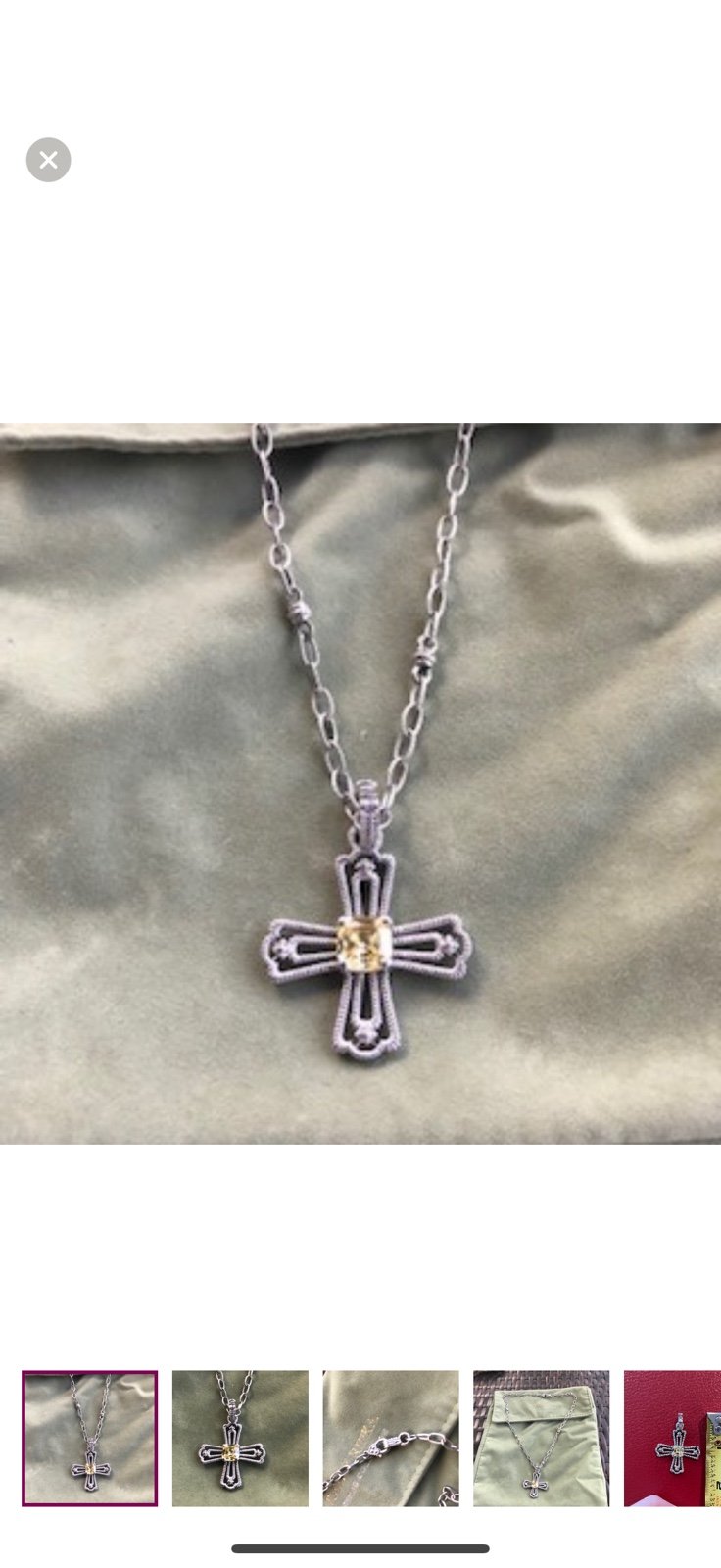 Brand New with pouch Judith Ripka Sterling Silver Canary Yellow Cross Necklace.