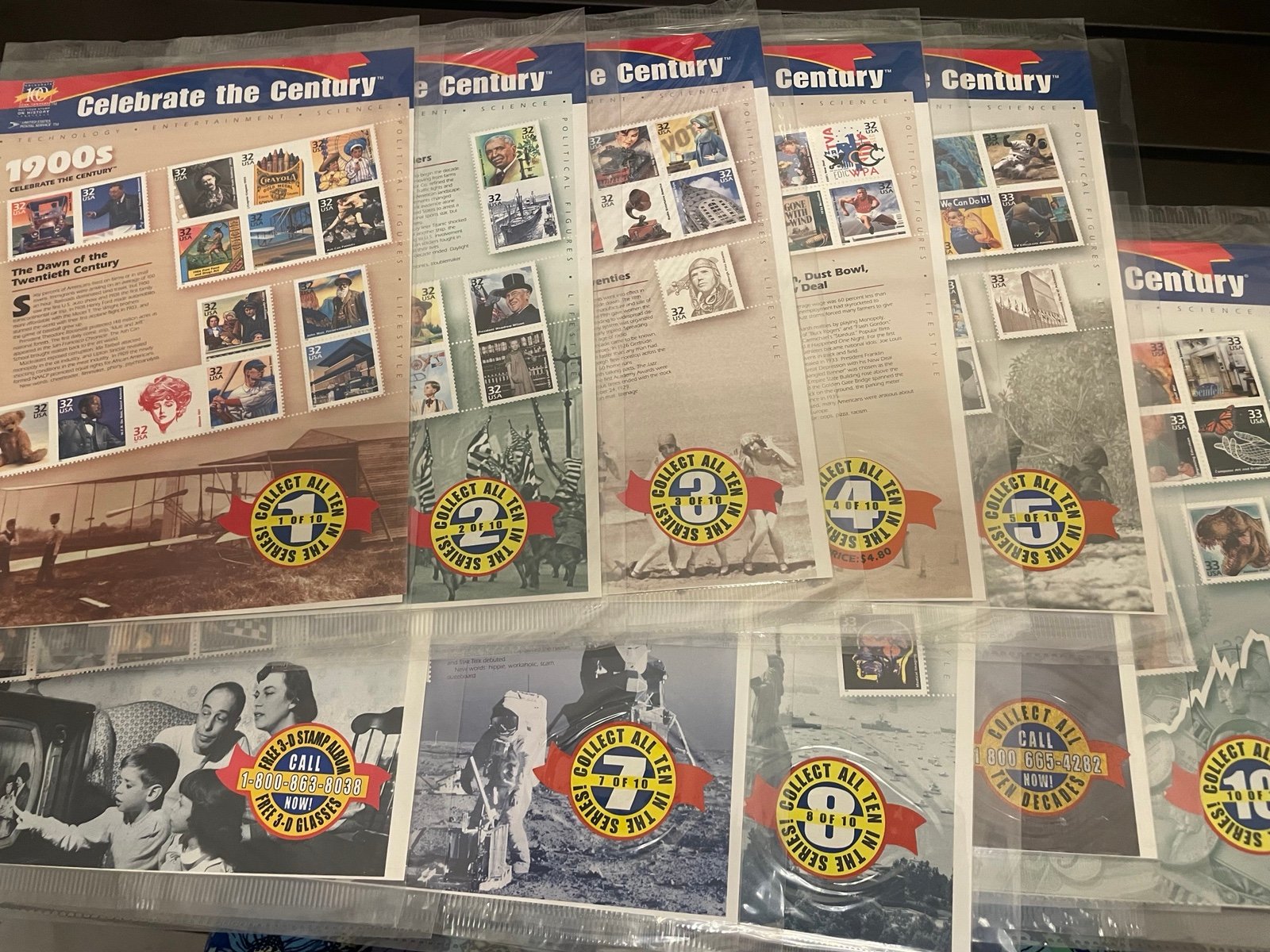 CELEBRATE THE CENTURY 1900-1990. Complete 10 Sheet Set US Stamps USA # 3182-3191