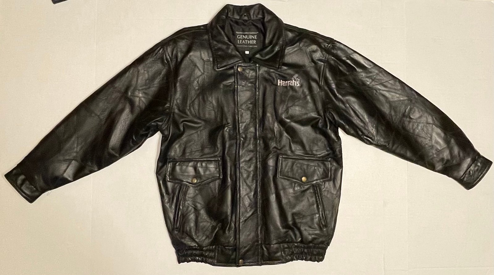 Vintage HARRAHS Casino Black Leather Jacket size 2X (read size)