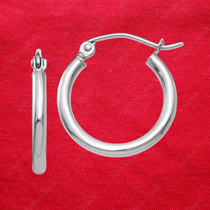 14k White Gold Polished 2x17.5mm Tube Hoop Earrings