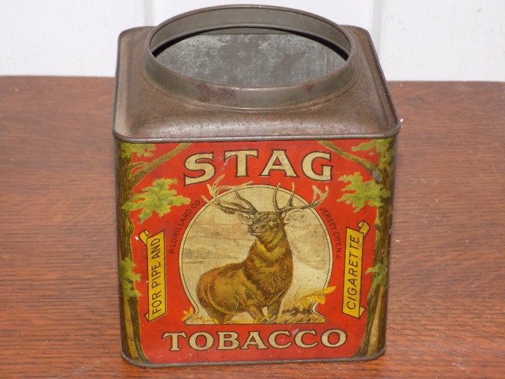 Vintage Stag Tobacco Pipe Tin Missing Top