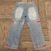 Marithe Francois Girbaud 90s Jeans Red Shuttle Tape Blue Denim Wide Leg 36x34