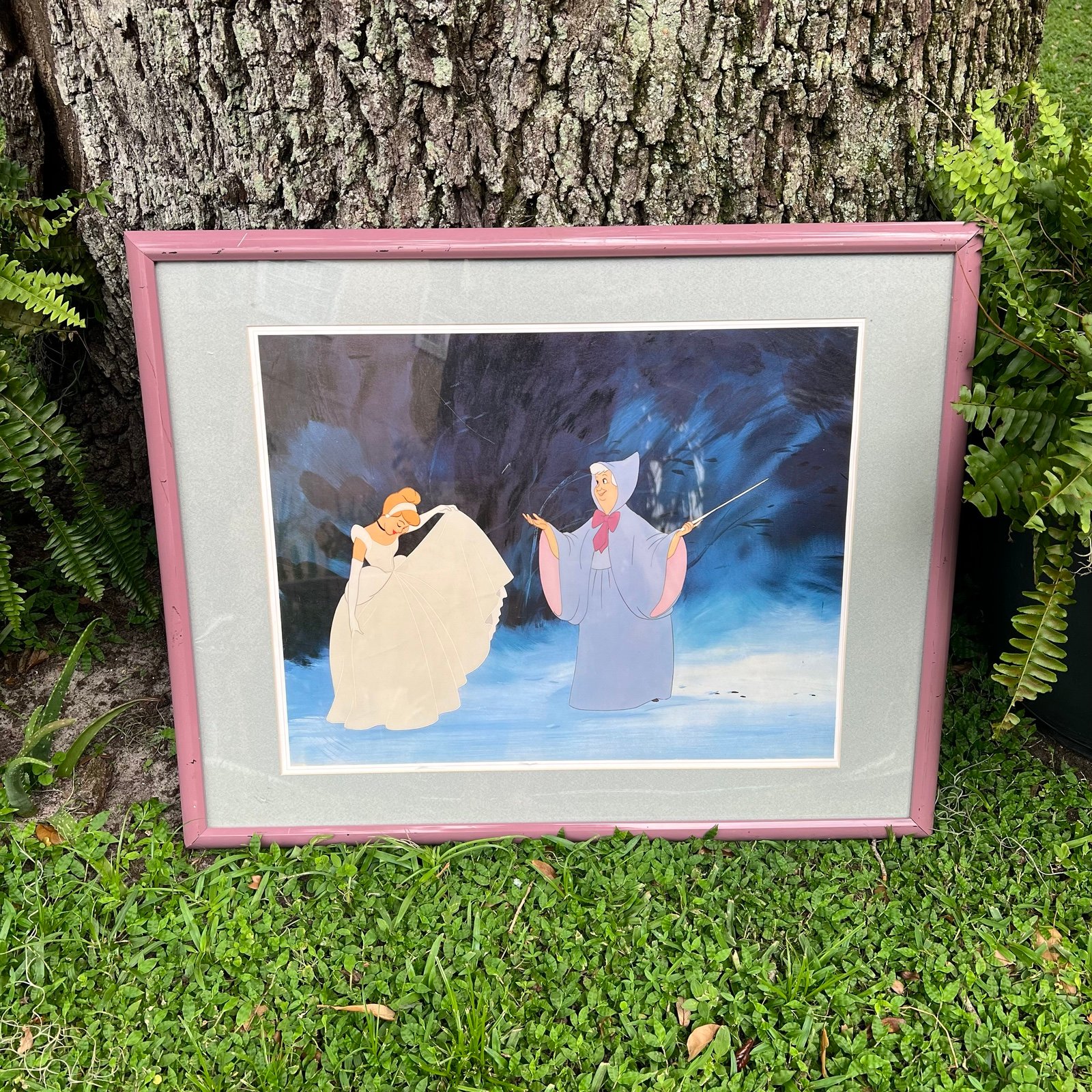Disney Vintage Cinderella Fairy Godmother 1995 Framed Pink Art Print Poster