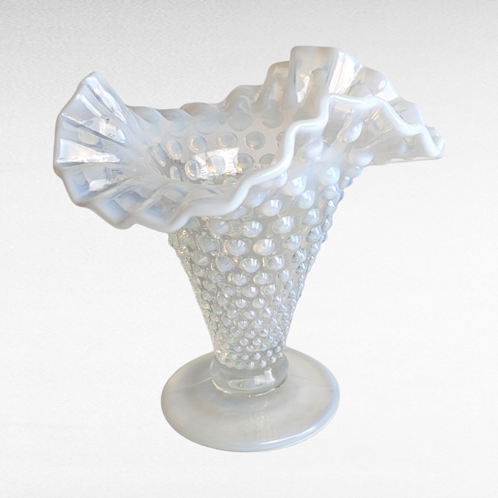 Vintage Fenton Moonstone Hobnail Vase, 1940s, 5.5