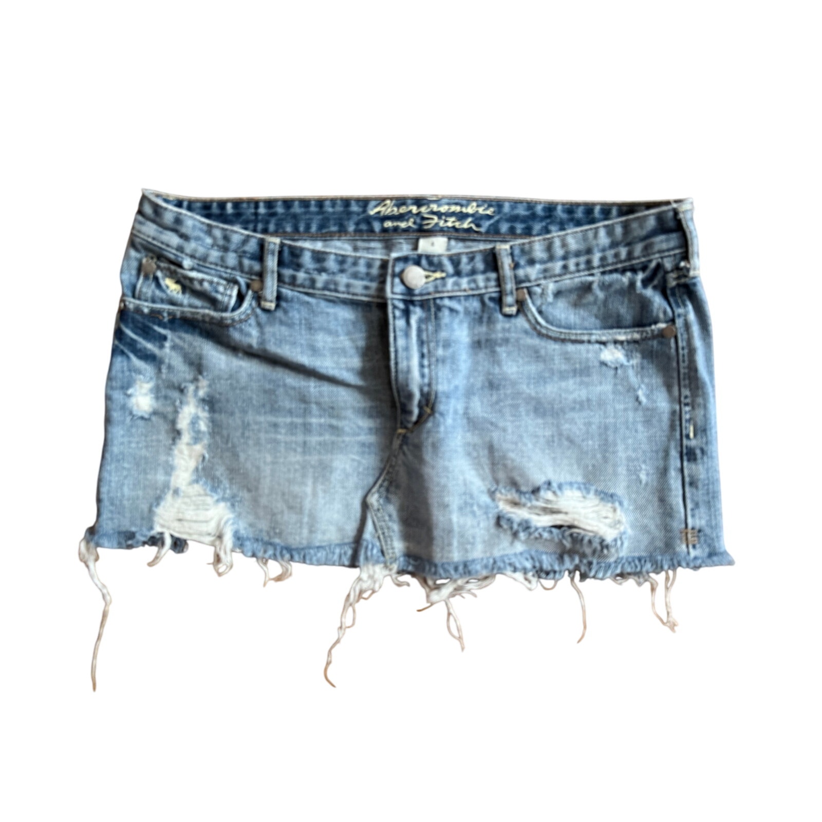 Womens Abercrombie & Fitch Vintage Y2K Low Rise Mini Distressed Denim Skirt 4