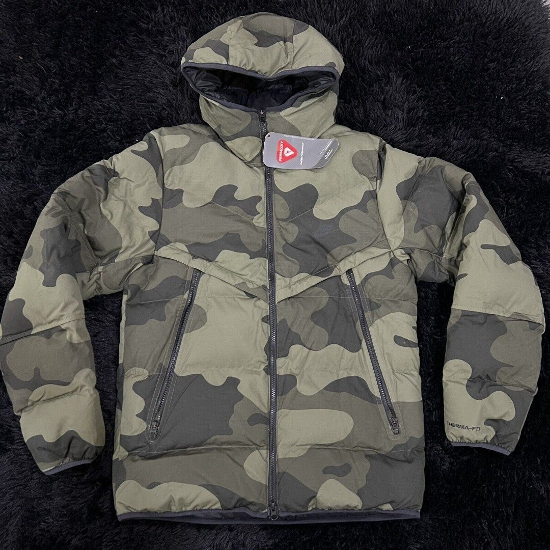 Nike ThermaFit Windrunner Insulated Puffer Jacket Green Camo DQ4935-222 Men Sz S