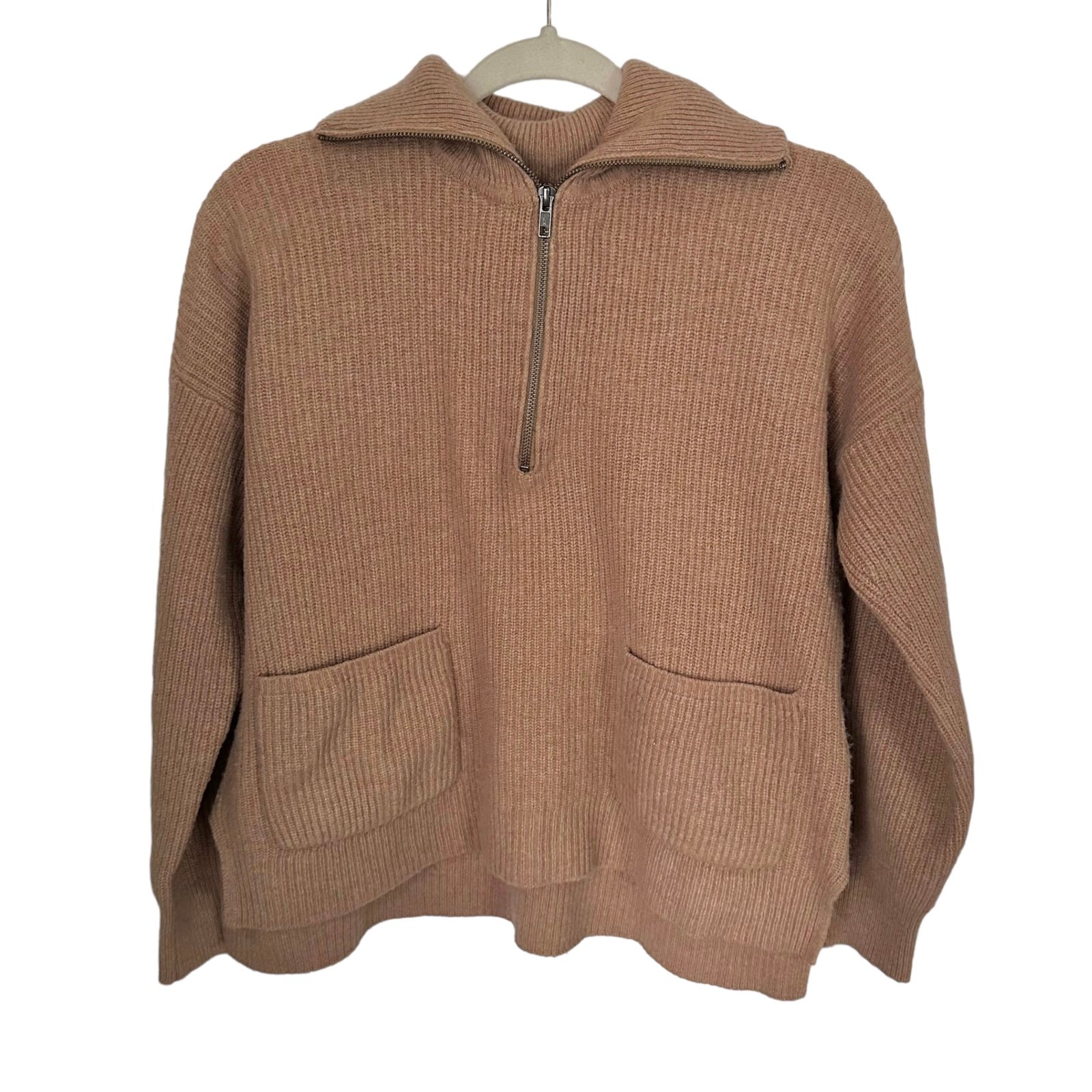Madewell Women Sz S Glenbrook Half Zip Pullover Sweater Brown Merino Wool Blend