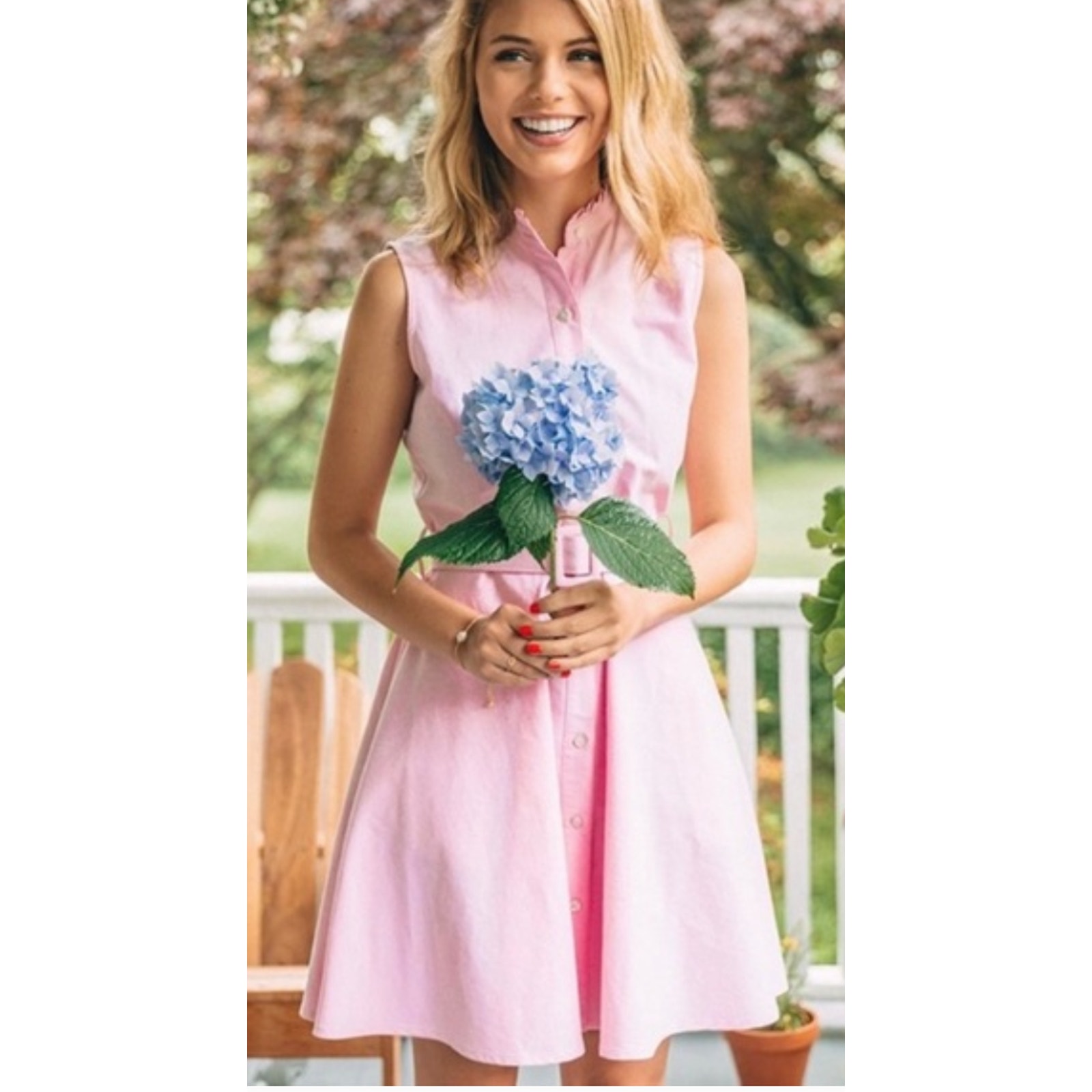 Kiel James Patrick Dress Pink 100% Cotton Buttons Front Size M (no belt)