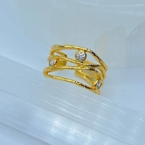 925 Sterling Silver Cubic Zirconia Irregular Vintage Stackable Ring