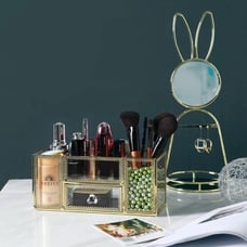 Gold Dresser Beauty Display with Open Lid, Great for Storage