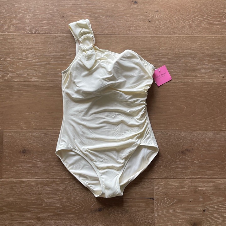 Kate Spade One Piece Swimsuit Womens Large Cream One Shoulder Buckle NEW