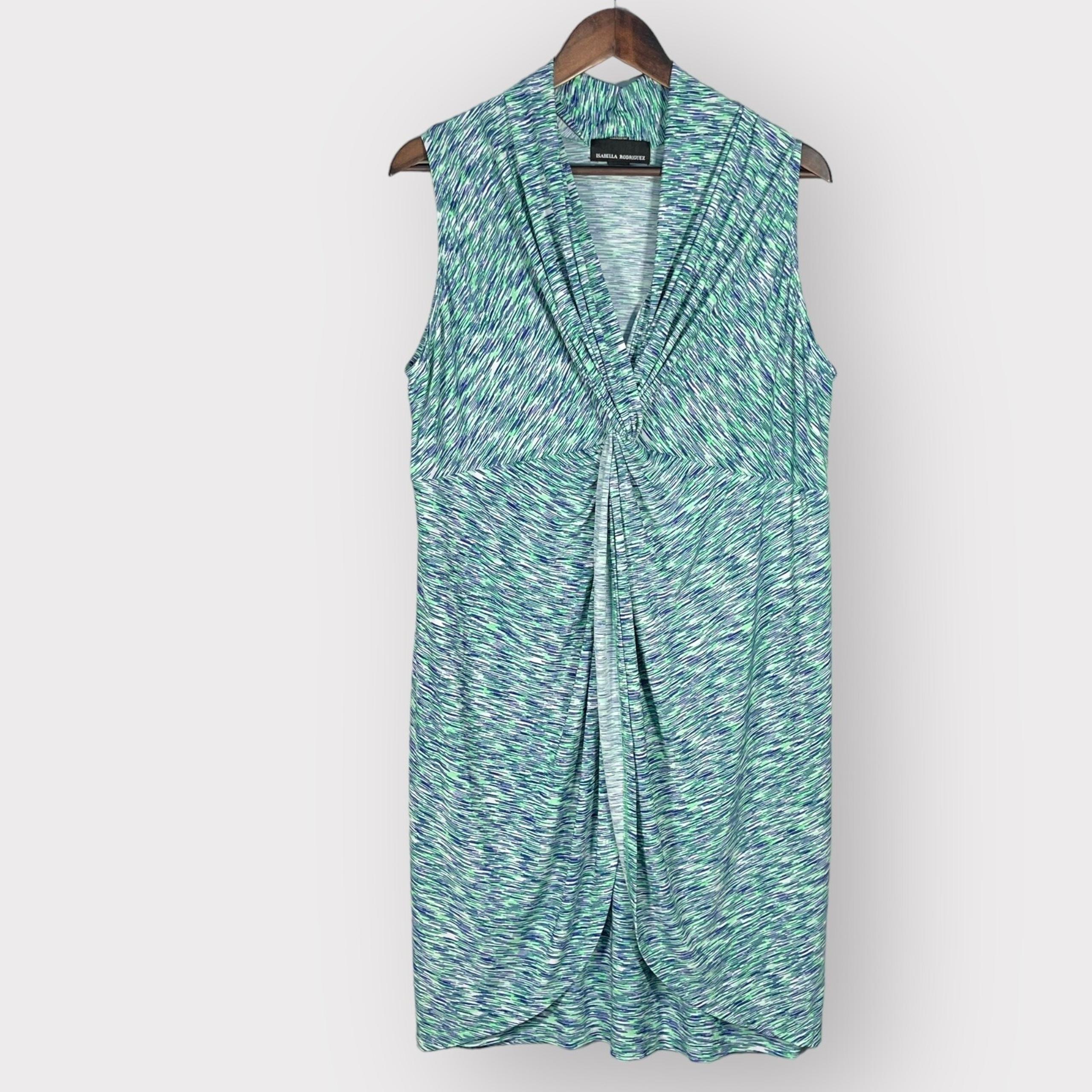 Isabella Rodriguez Sheath Dress Women 1X Teal Overlay Sleeveless Knot A85