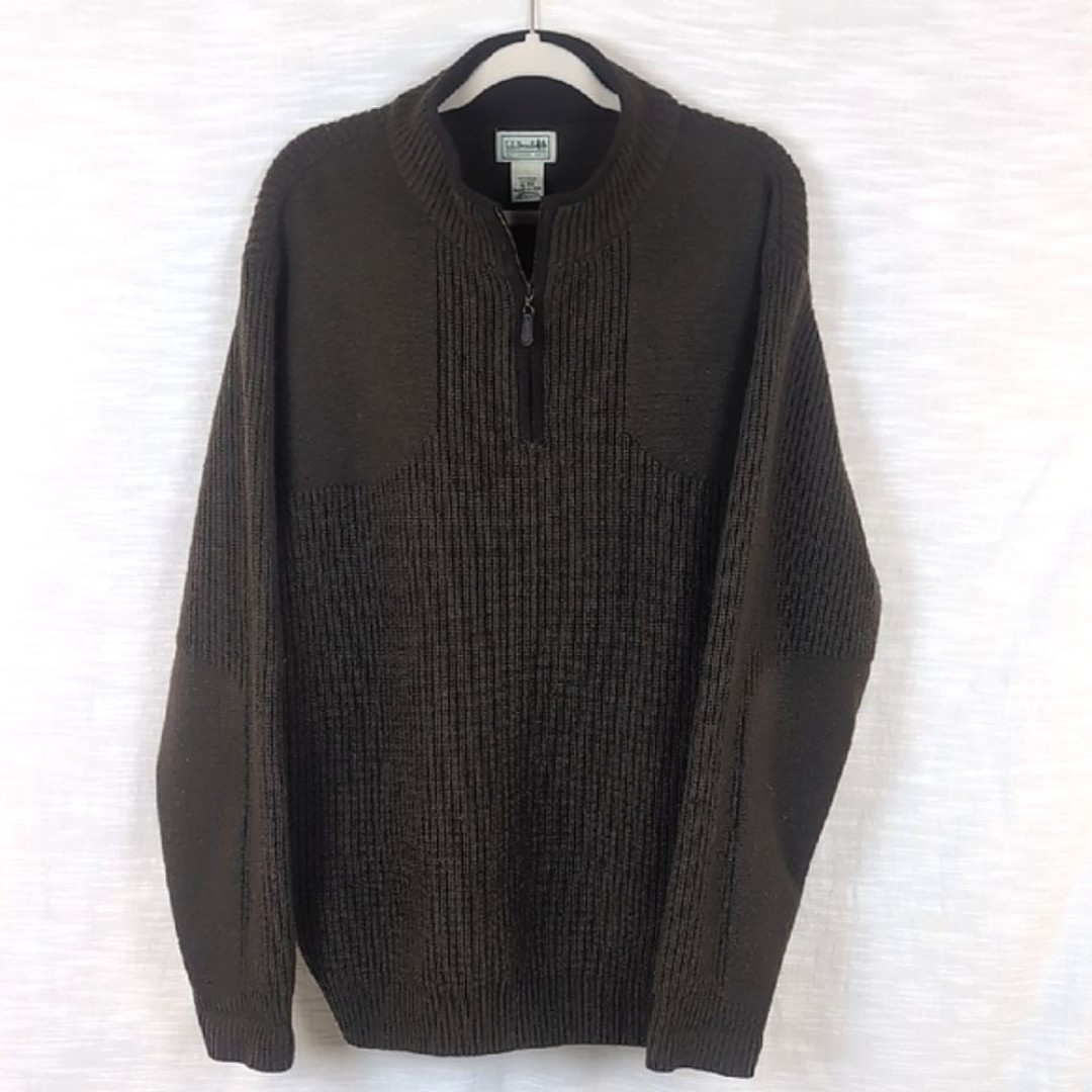 LL Bean Mens Waterfowl Sweater Merino Wool Quarter Zip Fisherman