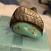 NATIVE - Large Odd Shaped Turquoise Cabochon Ring W/Large Leaf Design