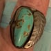 NATIVE - Large Odd Shaped Turquoise Cabochon Ring W/Large Leaf Design
