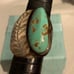 NATIVE - Large Odd Shaped Turquoise Cabochon Ring W/Large Leaf Design